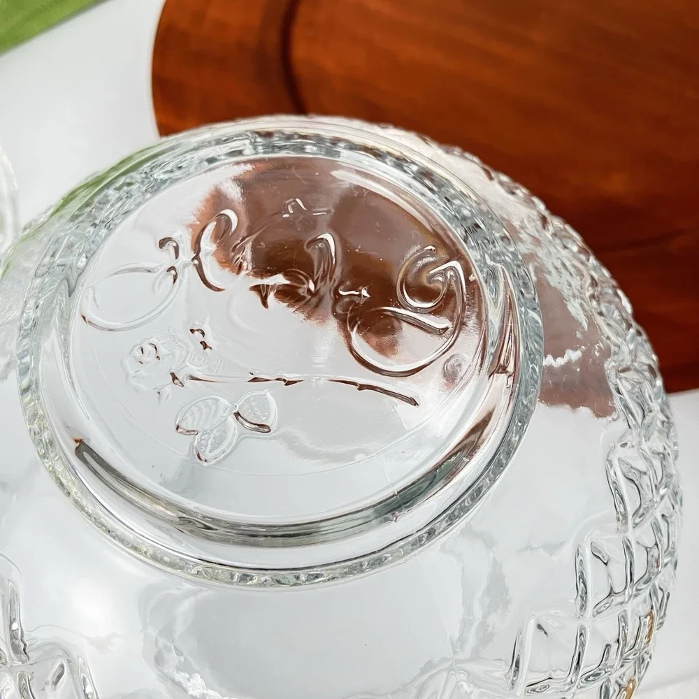 Vintage HJG Pressed Glass Candy Jar‎ Lid Diamond Cut Rose Base Art Deco MCM